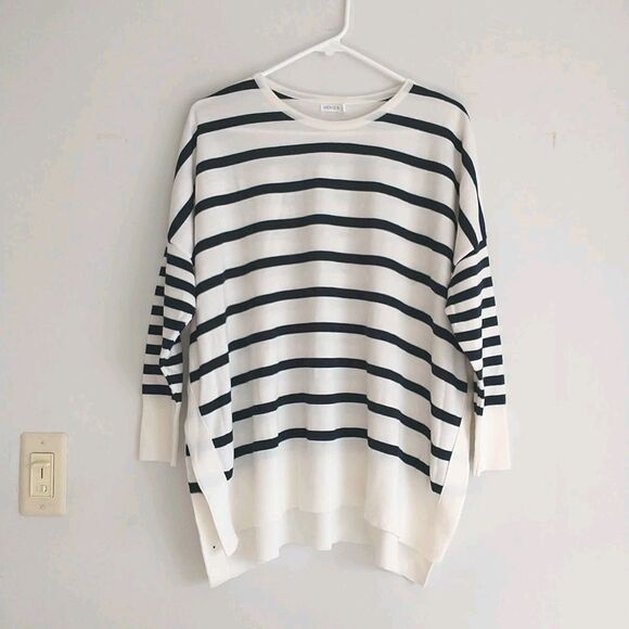 MERSEA Amour Sweater Tunic Womens OS White Black Striped Elbow Heart Patch Knit - Picture 1 of 8